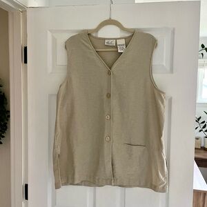 Vintage Linen Cotton Kathie Lee Collection Button Up Neutral Beige Vest Size XL